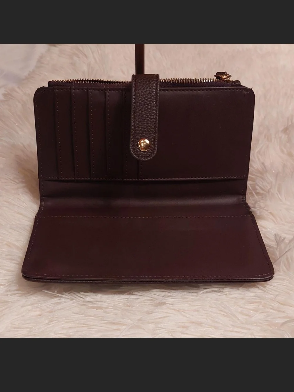 Nanette Lepore Dark Brown Pebbled Leather Wallet with Gold Hardware